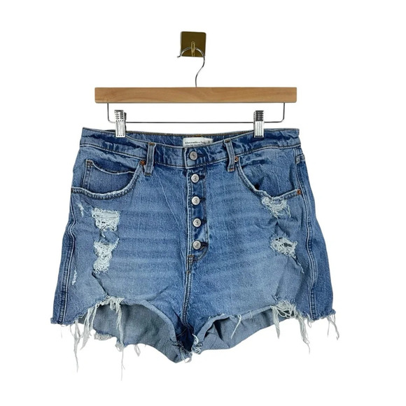 Abercrombie & Fitch Ultra High Rise Mom Curve Love Denim Shorts in Blue Size 32 - Picture 5 of 9